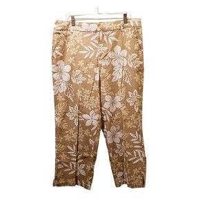 Cherokee Capri Pants Women's 18 Beige White Floral Stretch 36x25